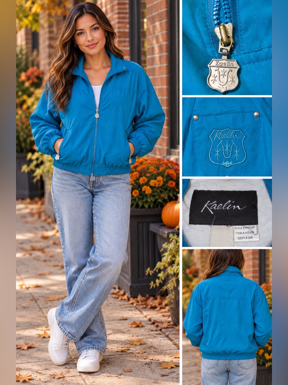 Vintage Kaelin Teal Blue Windbreaker Jacket Women’s M/L Retro Bomber
